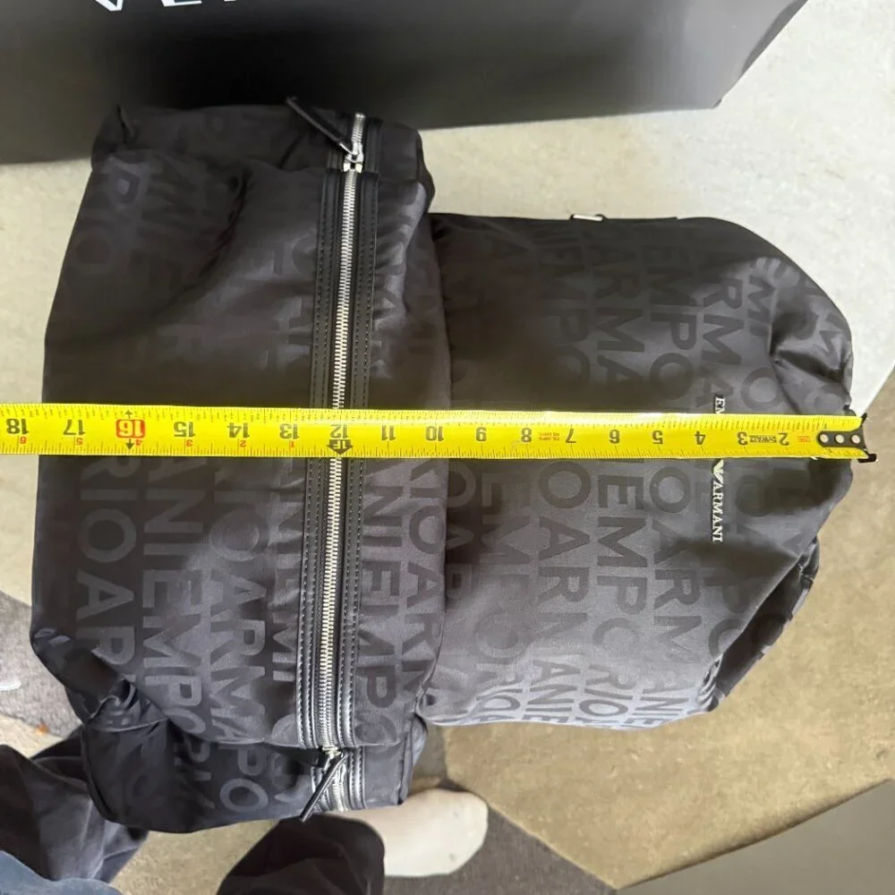 New‎ Emporio Armani Black Nylon oversized Drawstring Logo Backpack